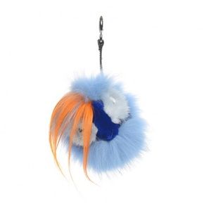 FENDI Fox Fur Monster Bag Charm Blue Orange NWT